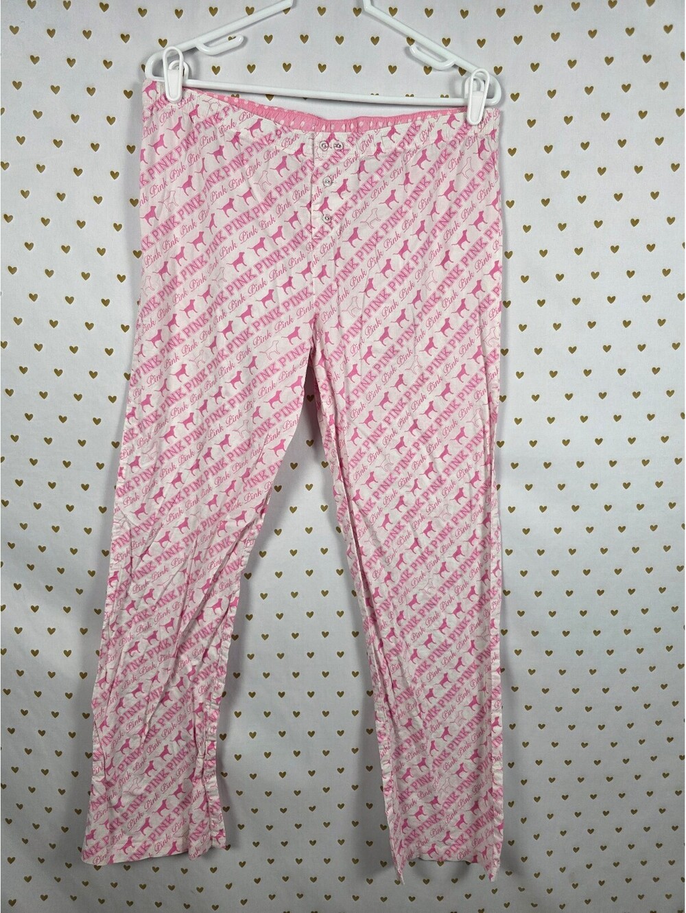 Victoria's Secret PINK Vintage Pajama Pants Logo Dog Print Pink White M